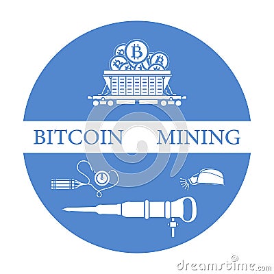 Railway car, bitcoin, dynamite, jackhammer, helmet Vector Illustration