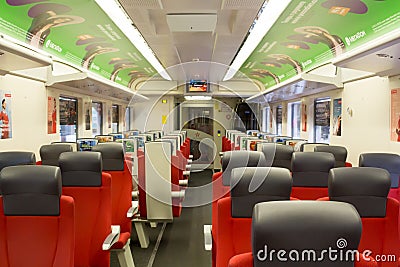 Railway car coach interior. Editorial Stock Photo