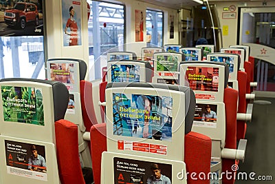 Railway car coach interior. Editorial Stock Photo