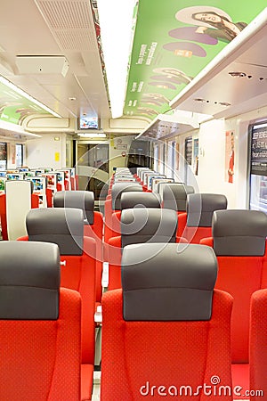 Railway car coach interior. Editorial Stock Photo