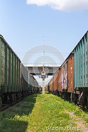 Railway cars going into perspective Stock Photo