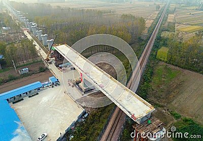 Railway construction site in huaian city, jiangsu province, China. Editorial Stock Photo