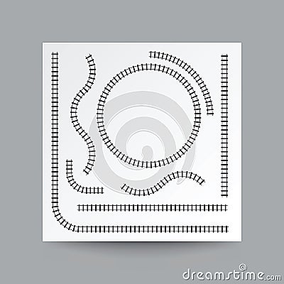 Railway curve, straight, circle, arc, collection set, illustration vector blank white square paper on transparent and real shadow. Vector Illustration