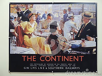 Old fashioned Railway Destination Adverts for international Travel Editorial Stock Photo