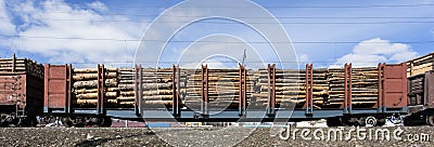 Railway freight wagon, loaded with wood Stock Photo