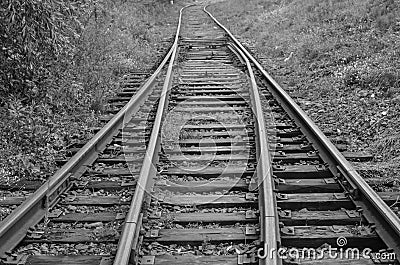 Railway grayscale view in perspective Stock Photo