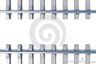 Railway horizontal top view on white background. 3d illustration Cartoon Illustration