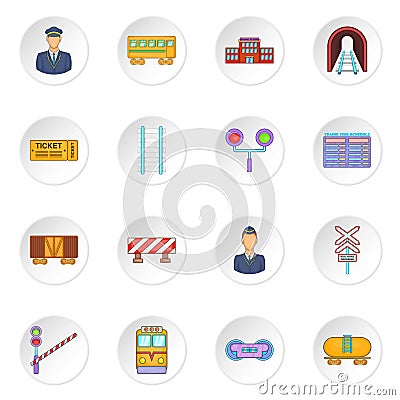 Railway icons set, cartoon style Cartoon Illustration