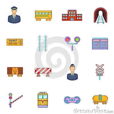 Railway icons set, cartoon style Cartoon Illustration