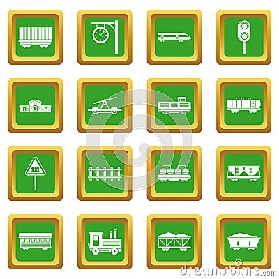 Railway icons set green Vector Illustration