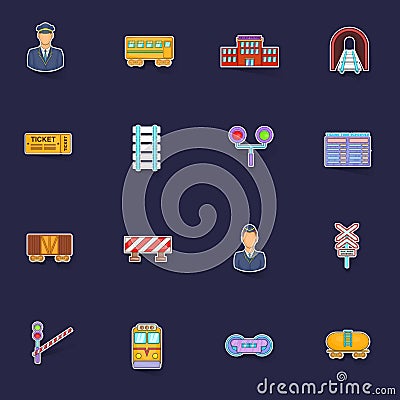 Railway icons set vector sticker Vector Illustration