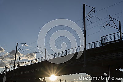 Railway infrastructure, silhouettes of railway infrastructure Stock Photo