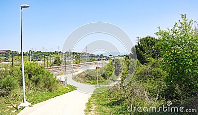 Railway landscape in Cerdanyola, Barcelona Stock Photo