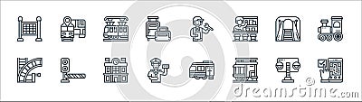 railway line icons. linear set. quality vector line set such as check in, cable car, train operator, railways, tunnel, subway, Vector Illustration