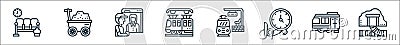 railway line icons. linear set. quality vector line set such as tunnel, train cargo, clock, train station, subway, scanning, Vector Illustration