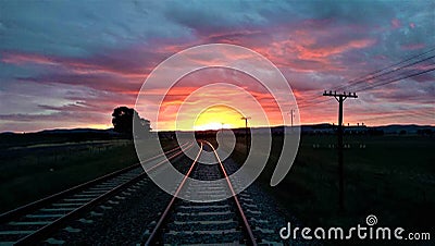 Railway Line at Sunset Stock Photo