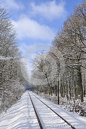 Railway line in winter Stock Photo