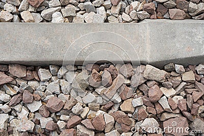 Railway Lines Closeup, Train Tracks with Track Ballast Stones, Metal Rails, Old Railway Track Stock Photo