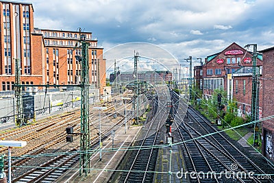 Railway lines near the central station in Hamburg, Germany Editorial Stock Photo