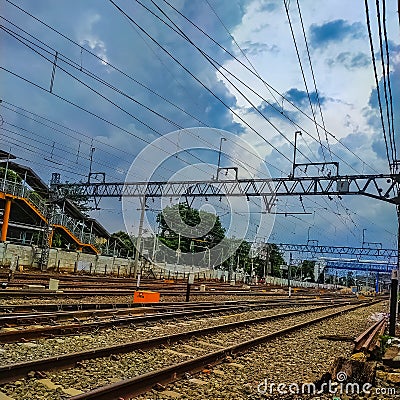 Railway lines near Jatinegara station, East Jakarta, Indonesia. Editorial Stock Photo