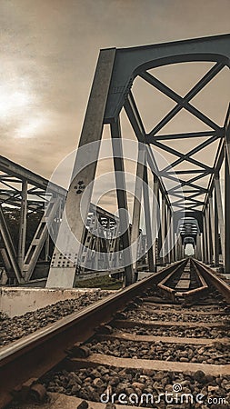 Railway in monocrome day Stock Photo