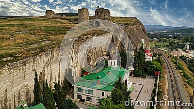By the railway near the St. Klimentovsky Monastery. Inkerman, Crimea Stock Photo