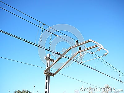 Railway overhead wire Stock Photo