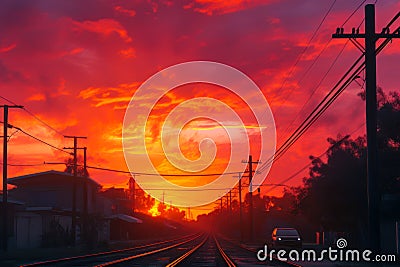 railway rails against the background of a beautiful morning sky Stock Photo