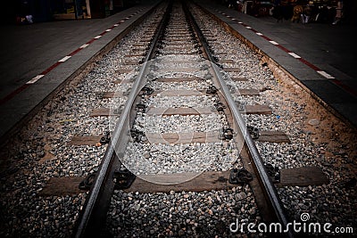 Railway retro style never ending road riverkwai bridge Stock Photo