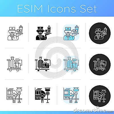 Railway services icons set Vector Illustration