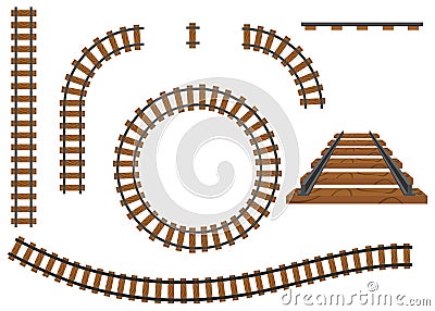 Railway, a set of railroad tracks. Rails and sleepers. Cartoon Illustration