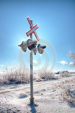 Railway sign frozen over Stock Photo