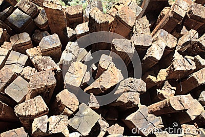 Railway sleeper stacked Stock Photo