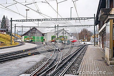 Railway station of the cog wheel train Stock Photo