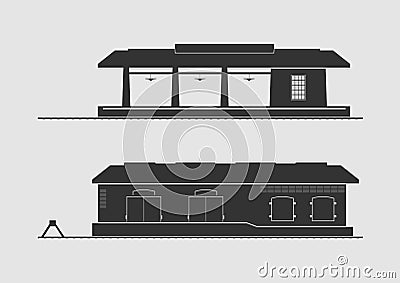 Railway station and goods shed Vector Illustration