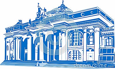 Railway station Odessa. Vector Illustration