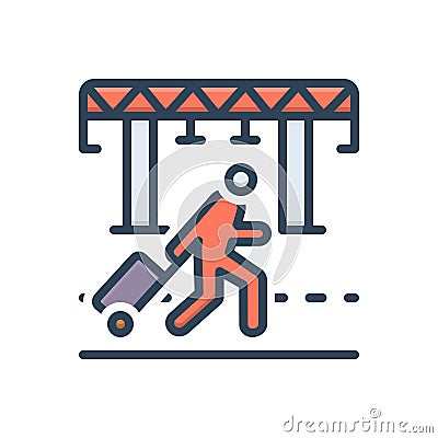 Color illustration icon for Railway Station Outside, outside and platform Cartoon Illustration