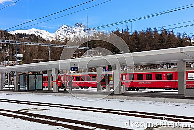 Railway station in St. Moritz, Switzerland Editorial Stock Photo