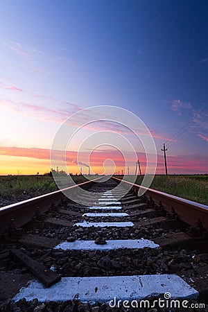 Railway in the steppe Stock Photo