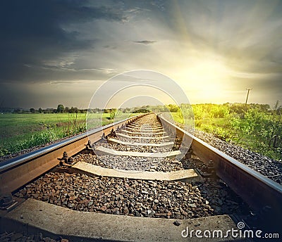 Railway stretches to the sun Stock Photo
