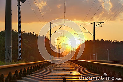 Railway at sunset Stock Photo