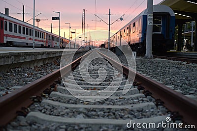 Railway sunset Stock Photo