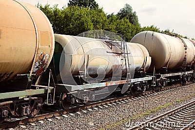 Railway tanks of different capacities and purposes Stock Photo