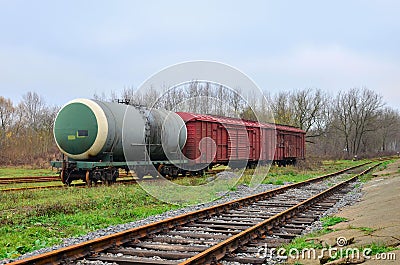 Railway tanks, freight cars, containers, transportation of oil, gasoline, oil or gas by rail Stock Photo