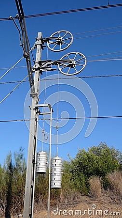 Railway tension weights Stock Photo