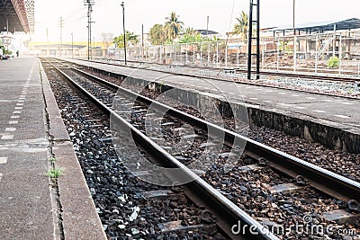 Railway in Thailand That is long and ancient. Stock Photo