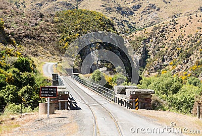 Railway track up Taieri Gorge New Zealand Stock Photo