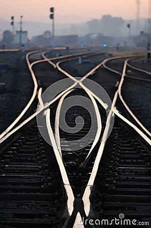 Railway Tracks in Dawn Stock Photo
