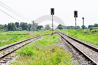 Railway tracks in a rural scene Stock Photo