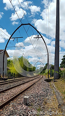 Railway tracks in a town suburb landscape Stock Photo